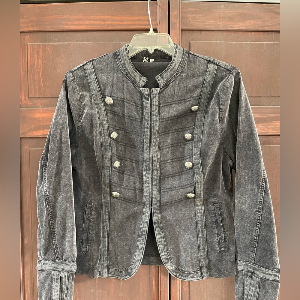 Washed Black Corduroy Military Jacket XL